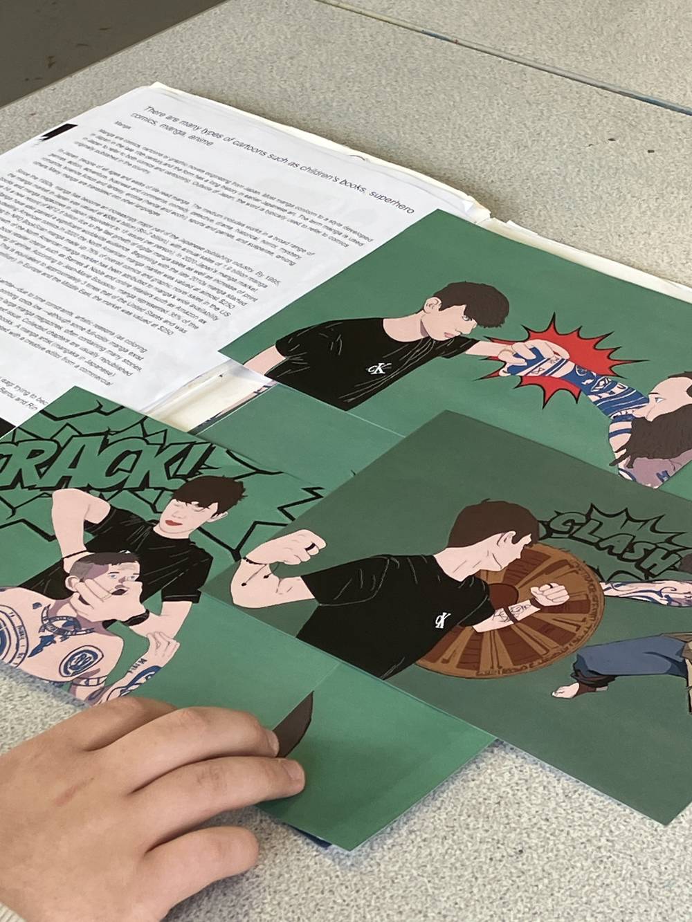 Sketchbook open showing students work