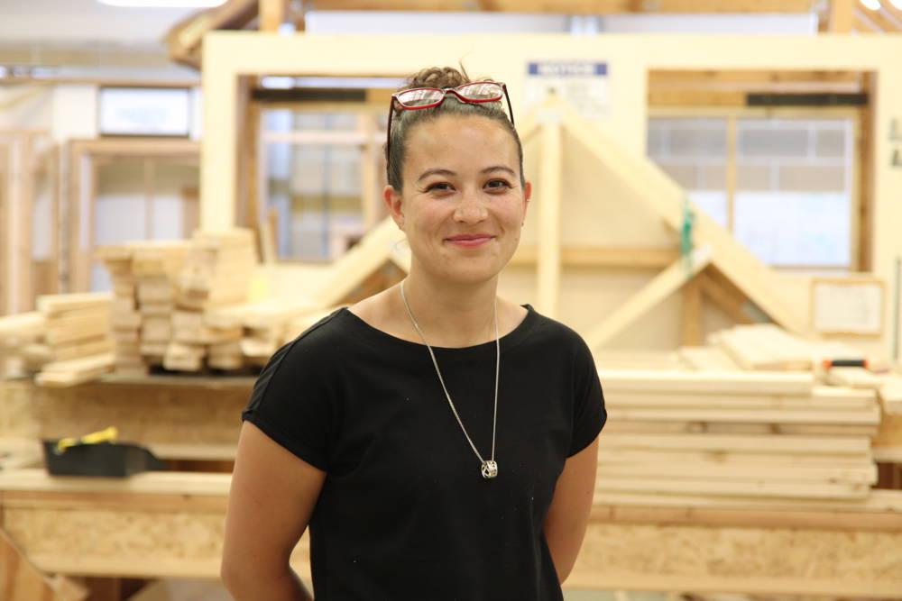 A female Carpentry Apprentice at City of Portsmouth College
