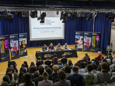 The audience watching a politics hustings event at City of Portsmouth College 