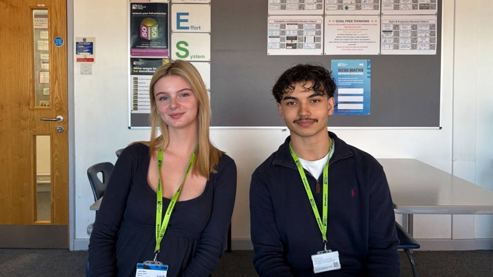Maths and Further Maths students from COPCs Sixth Form Campus sat whilst being interviewed.