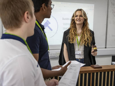 Politics students practicing in the College courtroom at City of Portsmouth College 