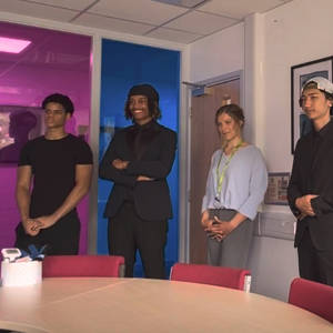 The winning team presenting their pitch for the Dragon's Den - Julia Hornik, Rafael Hurdle, Mahdi Ibrahimi and Roneil Serieux