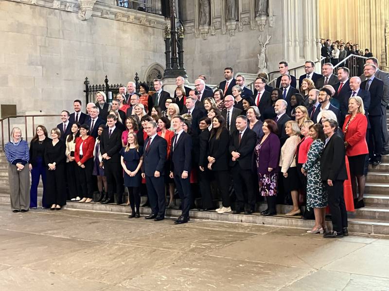 Students and MPs on the steps