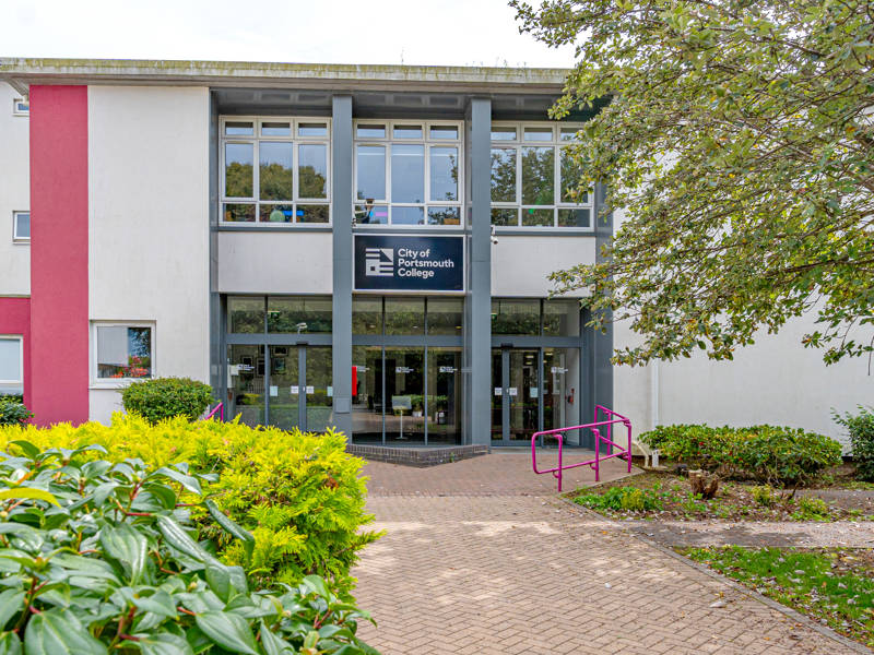 The entrance to reception at City of Portsmouth College's Sixth Form Campus