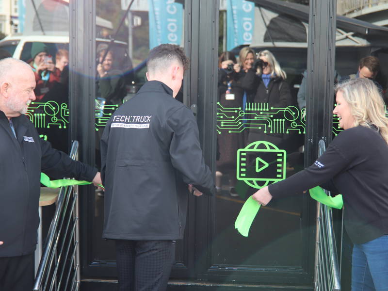 TECH:TRUCK Co-ordinator Jackson Ottley cuts the ribbon