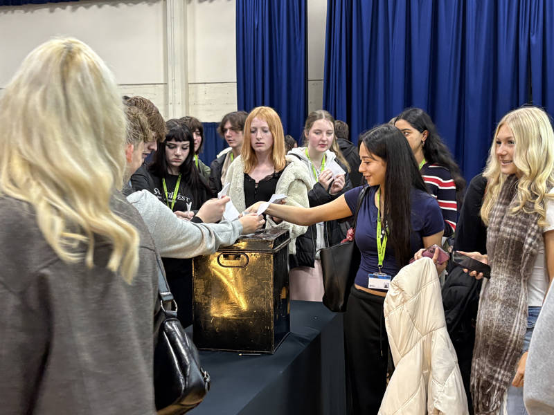 Students get involved in voting at the City of Portsmouth College A Level Politics Mock Election 2025