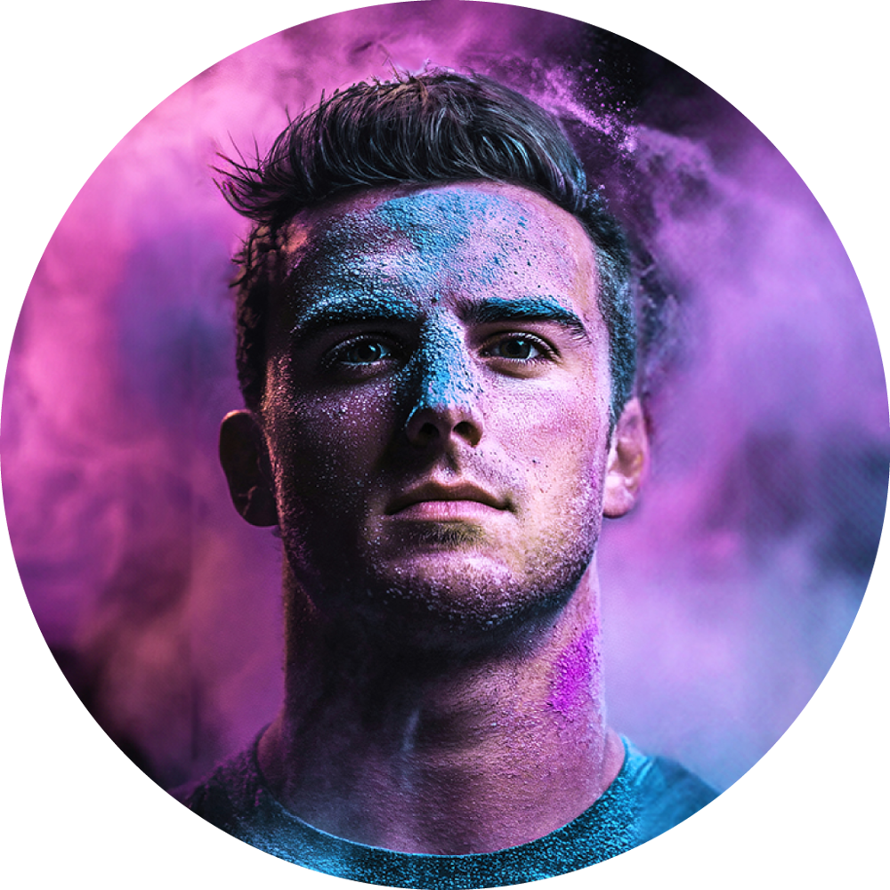 Mason Mount stylised with colourful powder smoke