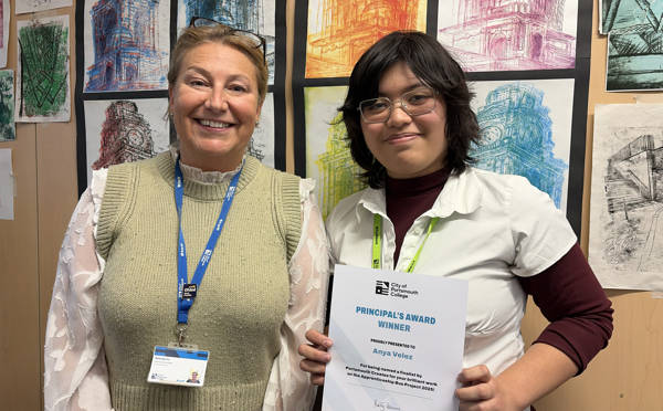 Left, Katy Quinn with winning artist Anya Velez