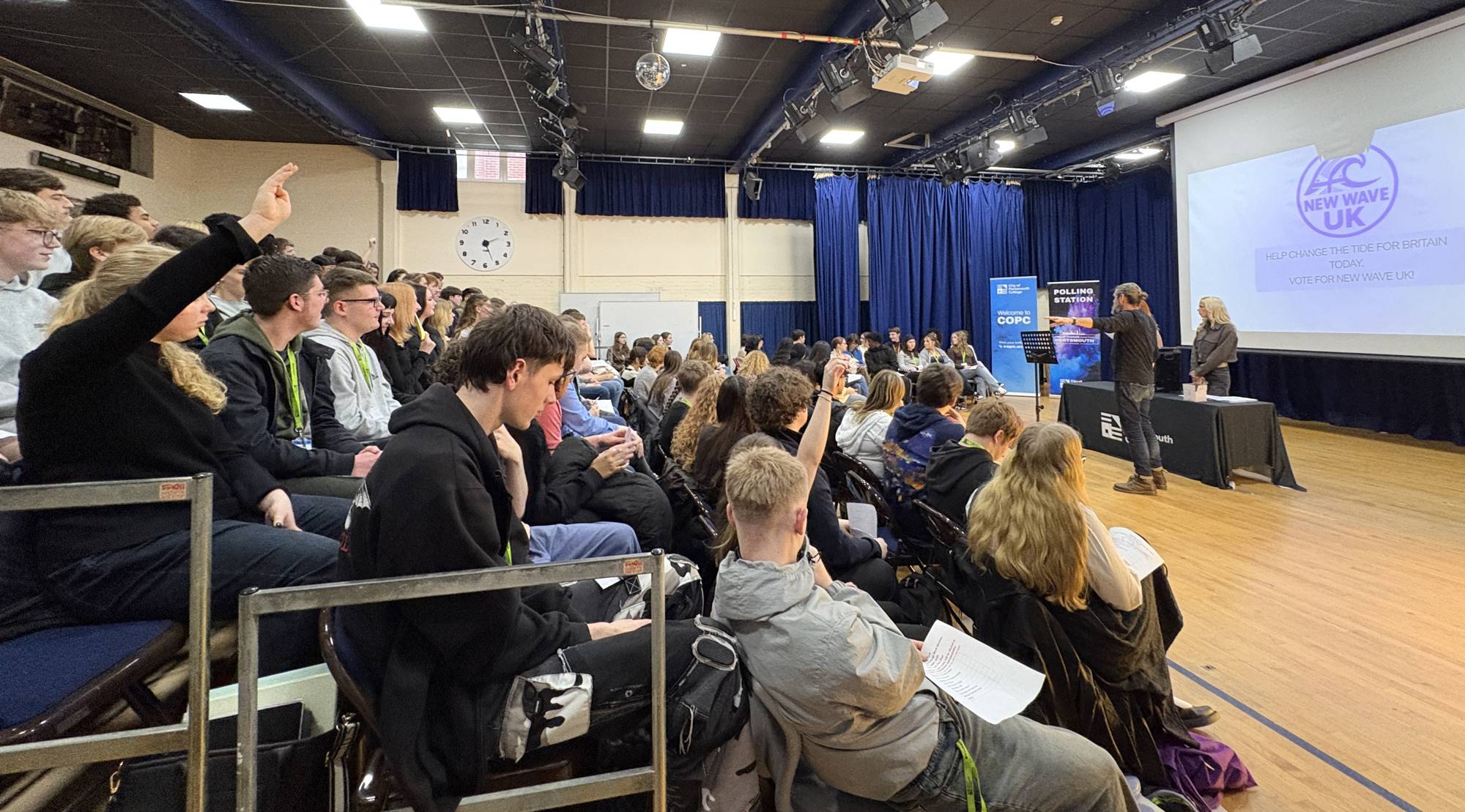 Students get involved in the debate at the City of Portsmouth College A Level Politics Mock Election 2025
