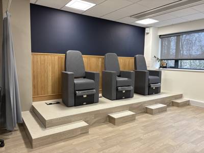 A set of three pedicure chairs at Retreat Salon 